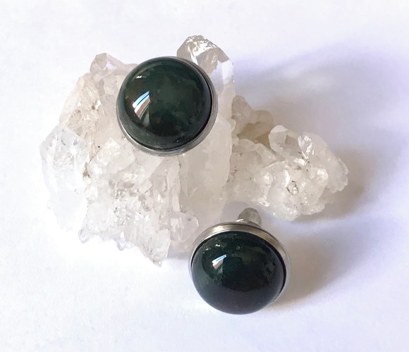 Brinco Agata Cabochão e Pino de Aço Inox