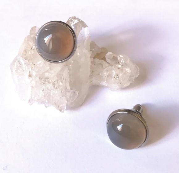 Brinco Agata Cabochão e Pino de Aço Inox