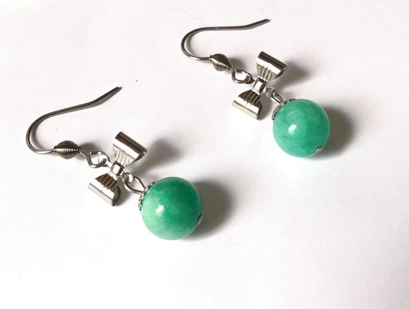 Brinco Gancho Jade Verde Laço Aço Inoxidável
