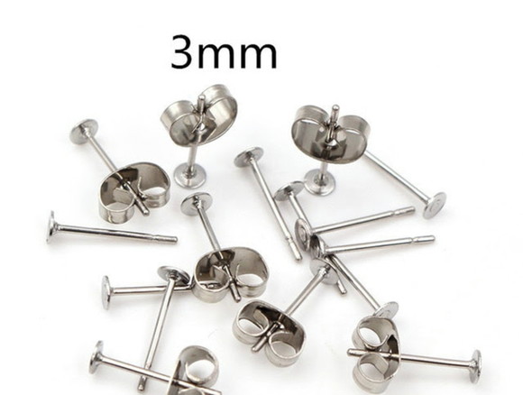 Base Brinco Pino 3 mm Aço Inoxidável com 20 Pares