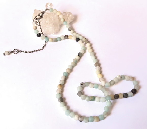 Choker Colar com Amazonita Fosca e Aço Inox