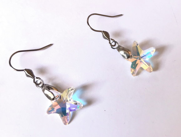 Brinco Estrela de Cristal Ab e Aço Inoxidável