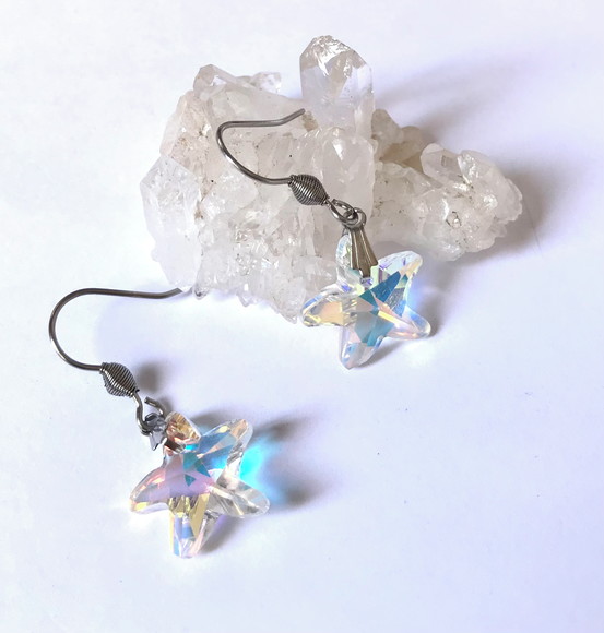 Brinco Estrela de Cristal Ab e Aço Inoxidável