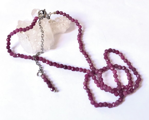 Choker Colar com Rubi Indiano Facetados e Aço Inox - Imagem 2