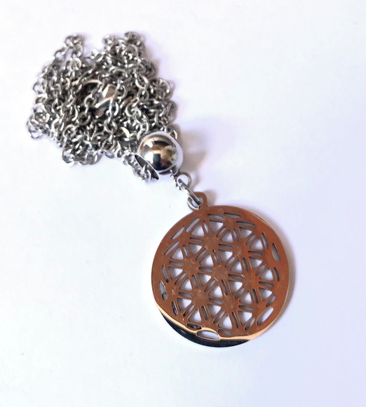 Cordão Colar em Aço Inox Pingente Flor da Vida