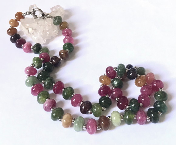 Colar Jade Colorida Rondell Liso Fecho em Inox