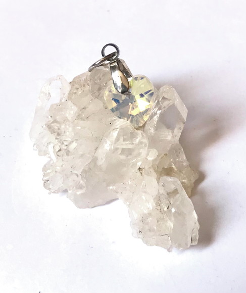 Pingente com Cristal Aurora Boreal Coração e Aço Inox