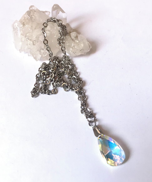 Cordão Colar em Aço Inox com Pingente com Cristal Gota