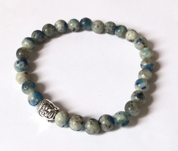 Pulseira Japamala 27 Contas Paspe Azul / Cinza e Meru Buda
