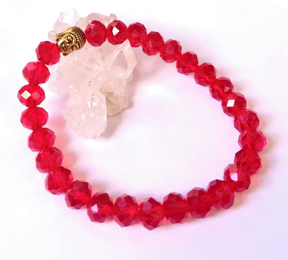 Pulseira Japamala com Cristais Vermelho e Buda