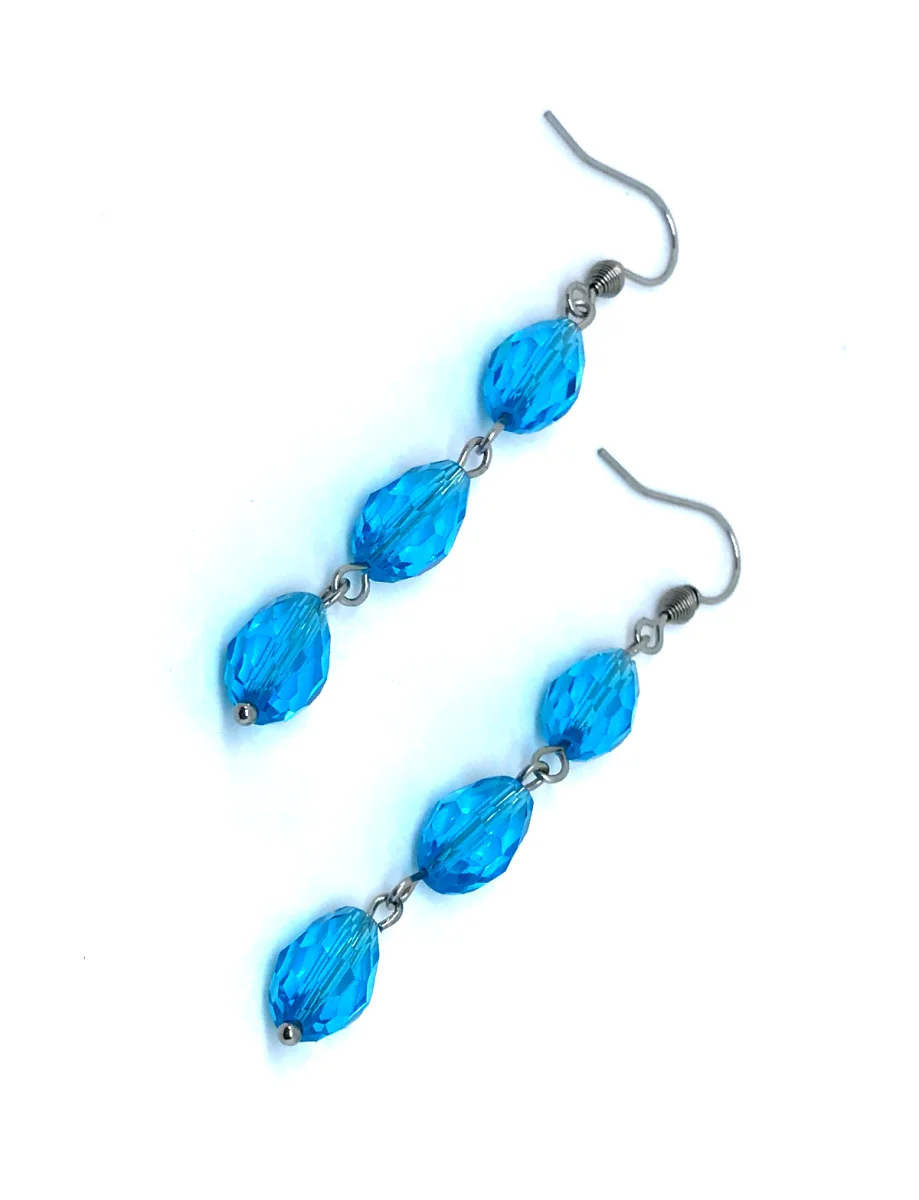 Brinco Cristal Azul Facetado em Gota e Acabamento em Inox - Imagem 1