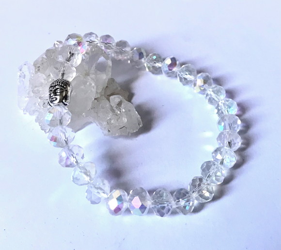 Pulseira Japamala com Cristais Ab e Buda Prateado