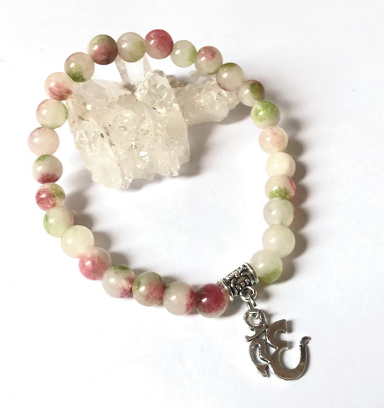 Pulseira Japamala 27 Contas Jade Colorida Simbolo Om