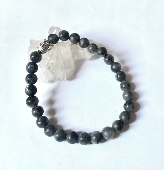 Pulseira Japamala 27 Contas Labradorita Fosca Buda Prateado