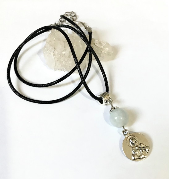 Cordão Colar com Agua Marinha / Nossa Senhora