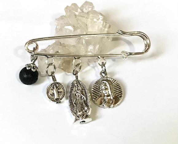 Broche com Lava Vulcanica Pingentes Religiosos Virgem Maria
