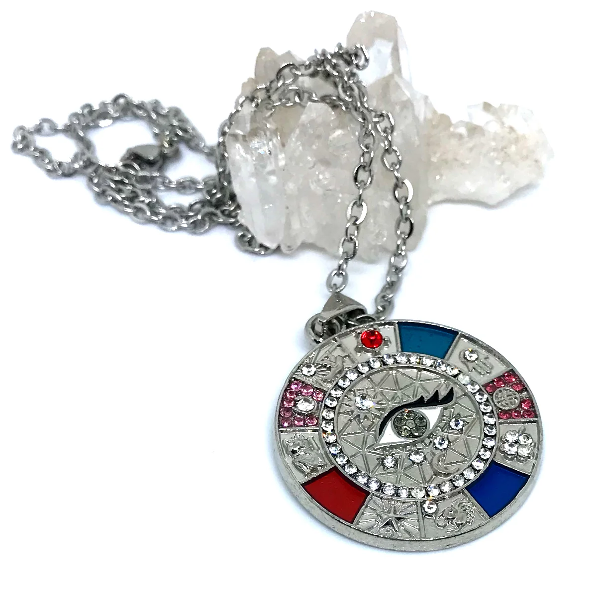 Corrente Inox com Olho Grego Simbolos Misticos e Strass - Imagem 5