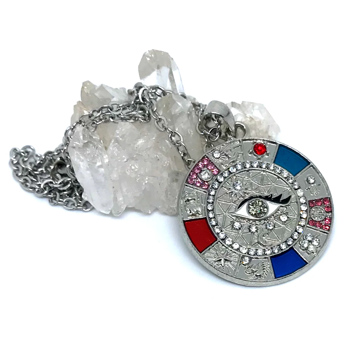 Corrente Inox com Olho Grego Simbolos Misticos e Strass - Imagem 6