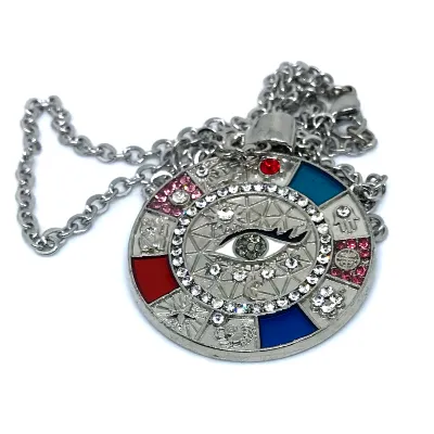 Corrente Inox com Olho Grego Simbolos Misticos e Strass