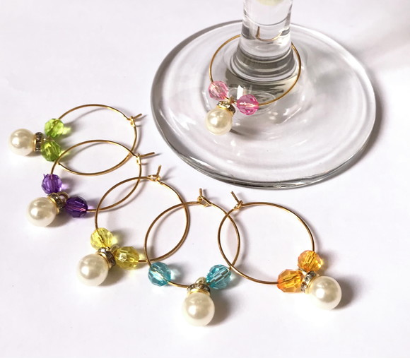 Marcadores de Taça Perolas Abs 8 mm com Strass 6 Aros