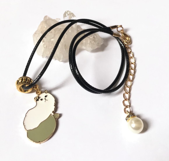 Cordão Colar com Gatinho e Perola com Strass em Dourado