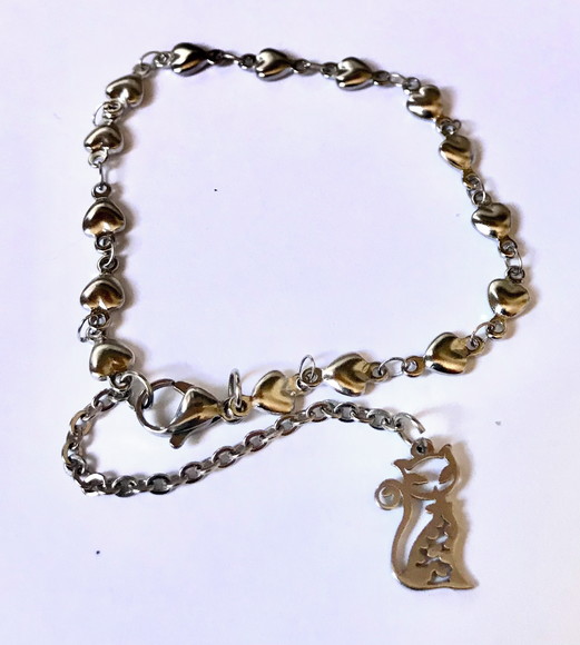 Pulseira Aço Inoxidável com Gato em Inox