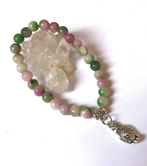 Pulseira Japamala 27 Contas Jade Colorida e Mao de Buda