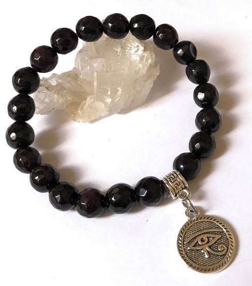 Pulseira Japamala Ametista Black 21 Contas e Olho de Horus