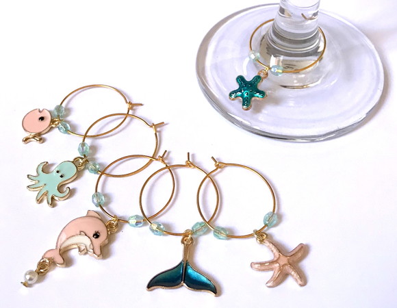 Marcadores de Taça Vida Marinha Animais com 6 - Esmaltados