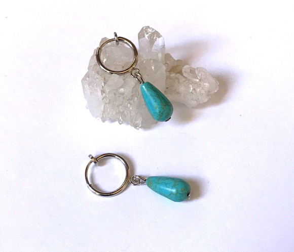Brinco de Pressão Argola com Gota de Turquesa