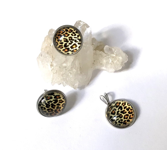 Conjunto Brincos Pino e Pingente Aço Inox Animal Print