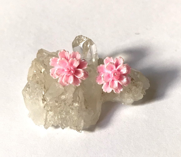 Brinco Flor Rosa e Aço Inox