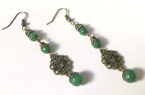 Brinco Jade Verde Esmeralda Facetada com Gancho Ouro Velho