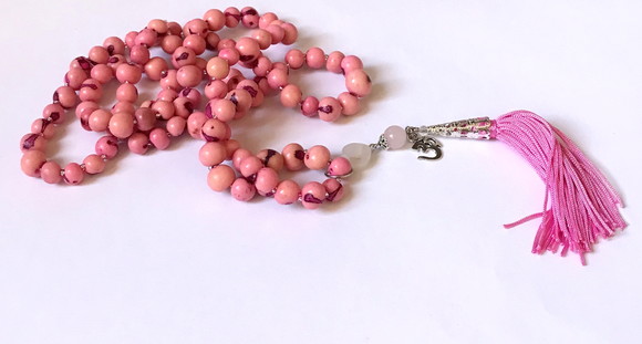 Japamala Colar 108 Contas Açai Rosa e Quartzo Rosa