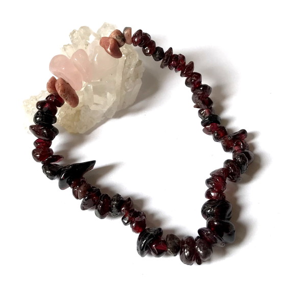 Pulseira Granada Rodonita e Quartzo Rosa Amor e Paixão