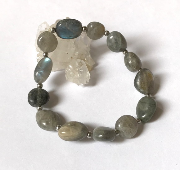Pulseira com Labradorita Rocha Oval Tamanhos Variados