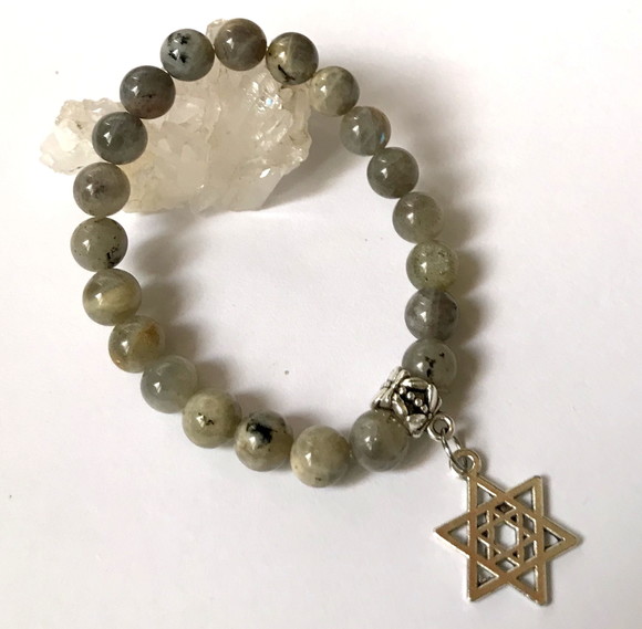 Pulseira Japamala com Labradorita 21 Contas Estrela de Davi