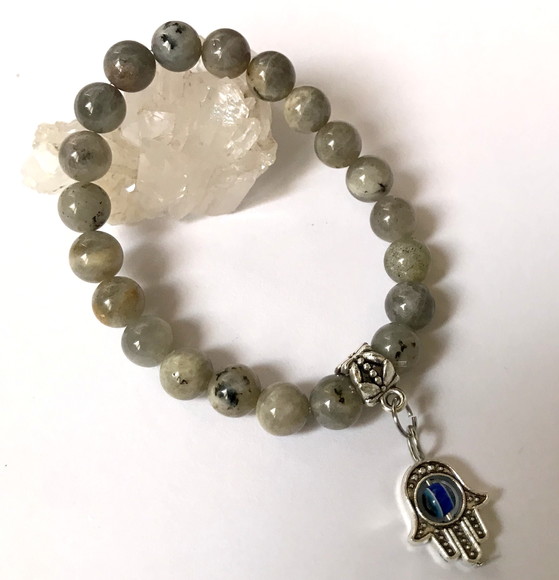 Pulseira Japamala com Labradorita 21 Contas e Mão de Fatima