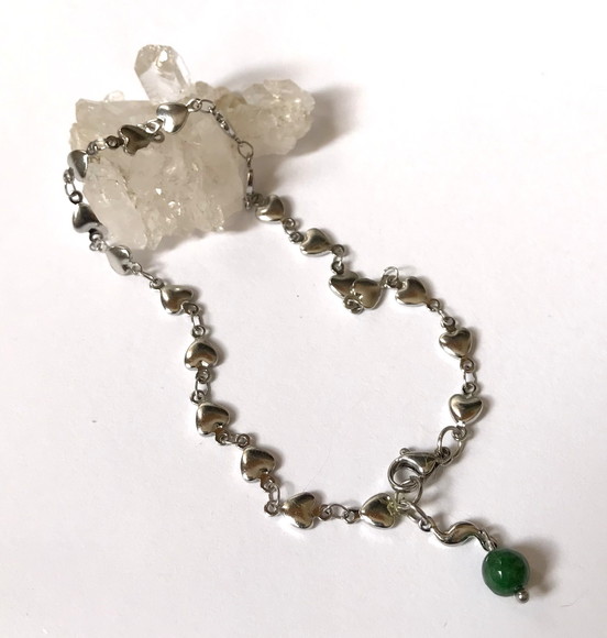 Tornozeleira de Aço Inoxidavel e Jade Facetada