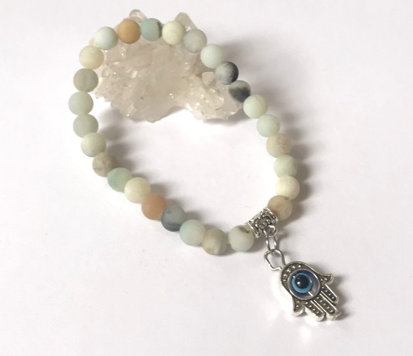 Pulseira Japamala com 27 Contas de Amazonita Fosca e Mão