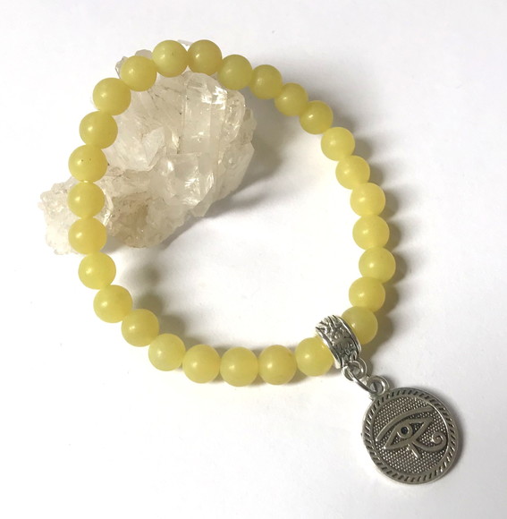 Pulseira Japamala 27 Contas Jade Limão e Olho de Hórus