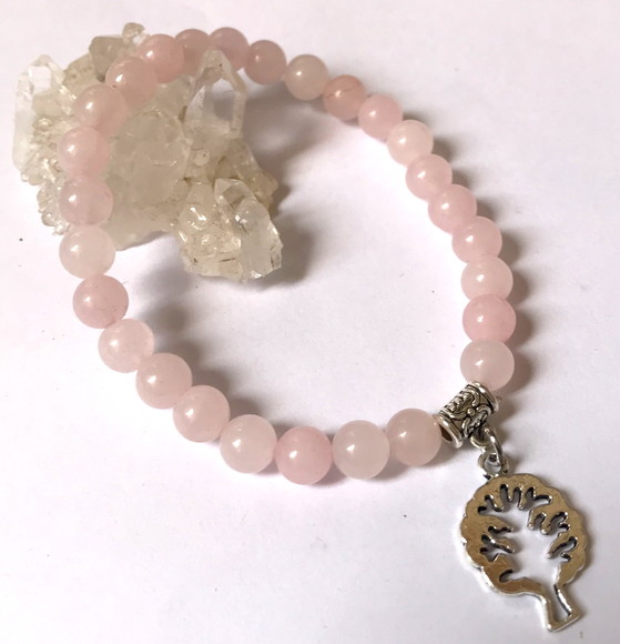Pulseira Japamala 27 Contas Quartzo Rosa e Arvore da Vida