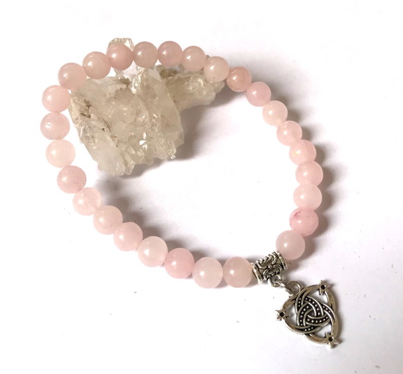 Pulseira Japamala 27 Contas Quartzo Rosa e Nó Chinês