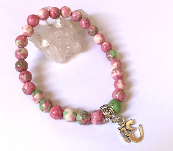 Pulseira Japamala com Jaspe Rosa e Verde 27 Contas