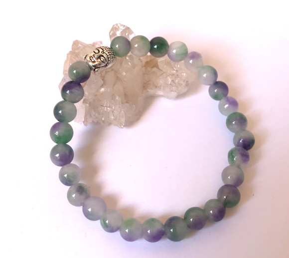 Pulseira Japamala com Jade Malasia Lilas e Verde 27 Contas