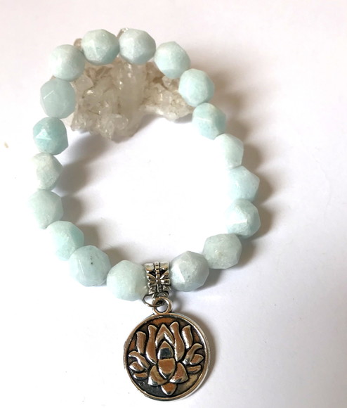 Pulseira Japamala com Água Marinha 18 Contas de 10.0 mm