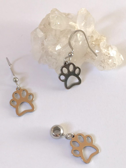 Brincos e Pingente em Aço Inox Tema Pet Patinhas