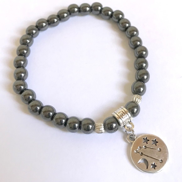 Pulseira Hematita Pingente Mapa Signos Zodiaco