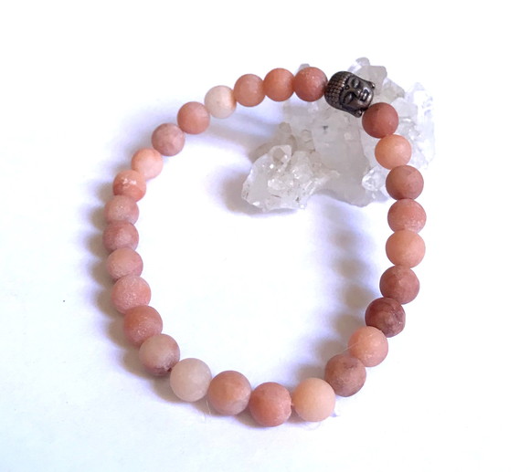 Pulseira Japamala 27 Contas Aventurina Rosa Fosca e Buda