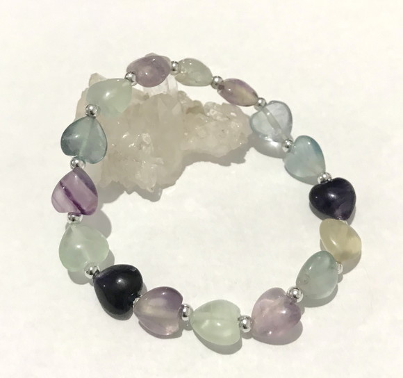 Pulseira Ajustável Fluorita Coração e Bolinhas